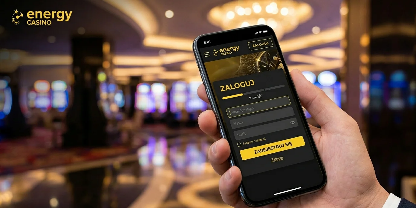 Mobilny formularz logowania na stronie Energy Casino — pola e-mail i hasło