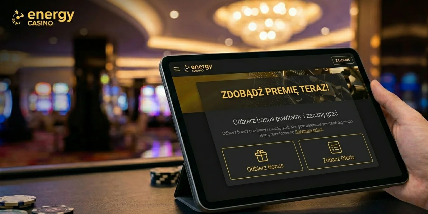Aktywacja bonusu powitalnego Energy Casino na ekranie tabletu